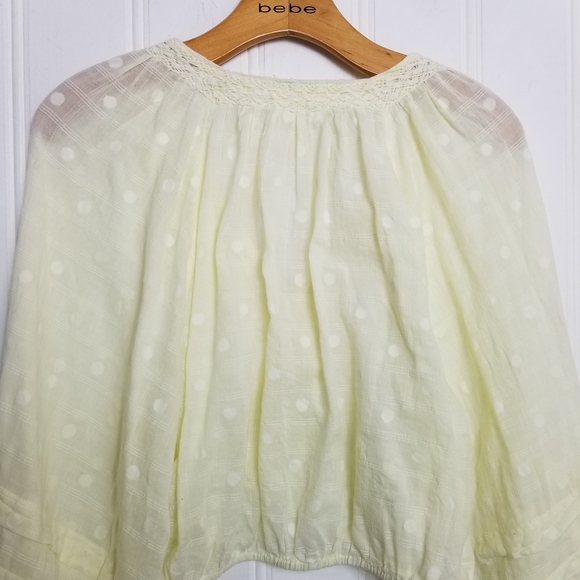 Free People Ballon Sleeve Crop Top Womens Yellow Button V Neck Longsleeve - Picture 8 of 15